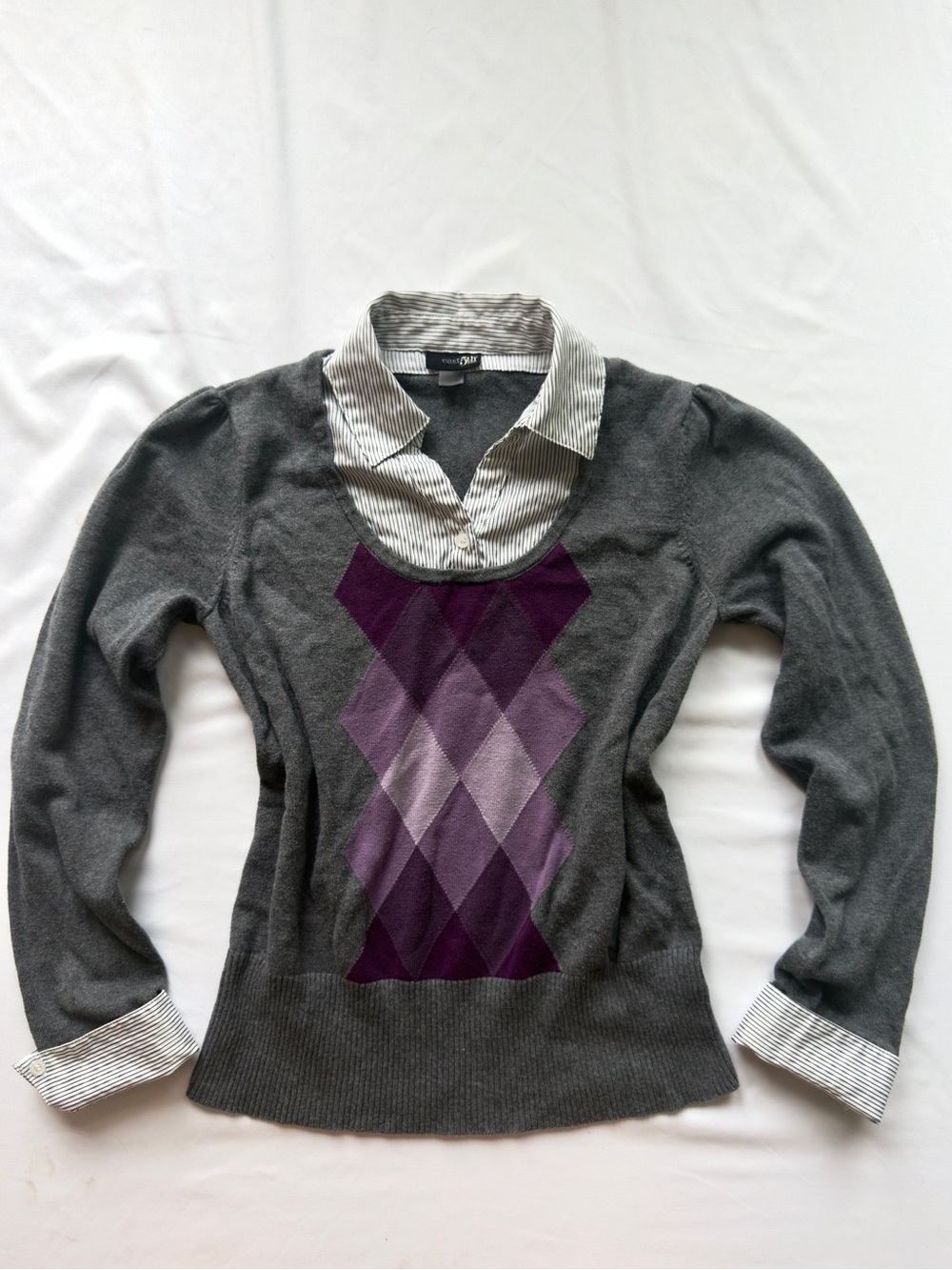 east 5th vintage argyle layered collar sweater size petite small